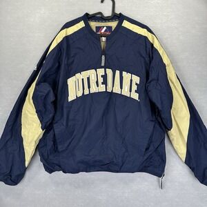 Majestic Notre Dame Fighting Irish Large 1/4 Zip Nylon Windbreak Rain‎ Repellent